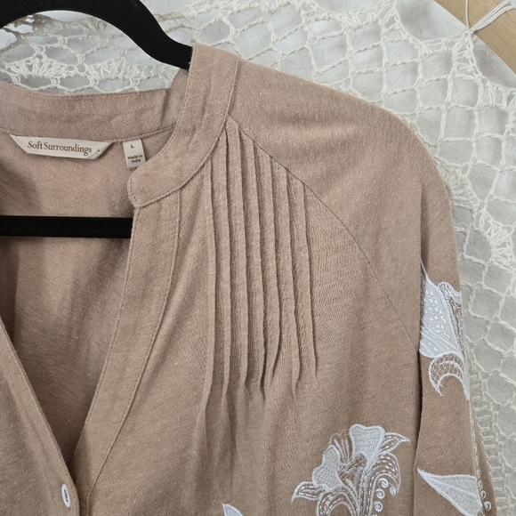 Soft Surroundings Alva Embroidered Knit Top Boho Balloon Sleeve Button Front L - Picture 8 of 13